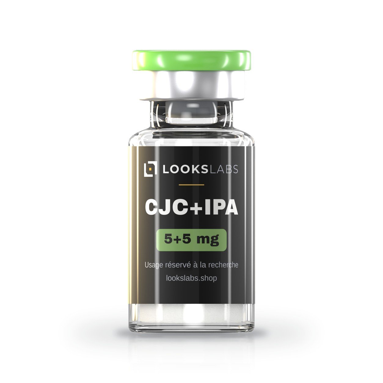 CJC-1295 + ipamoréline 5 + 5 mg : flacon LooksLabs, visuel 3D